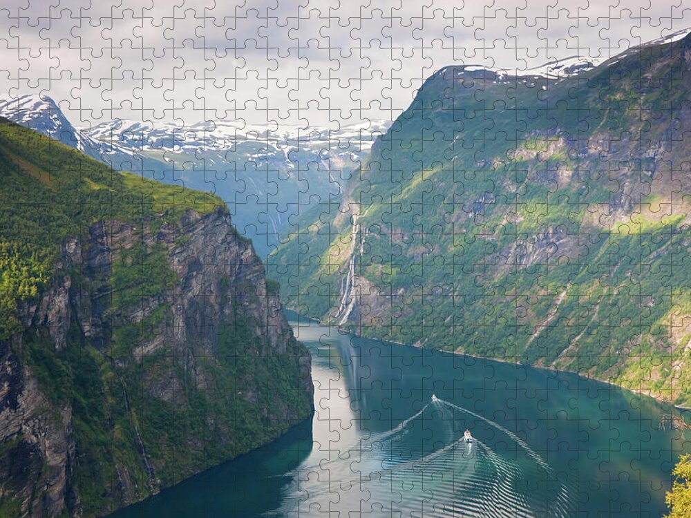 Wake Puzzle featuring the photograph Geirangerfjord, Western Fjords, Norway by Peter Adams