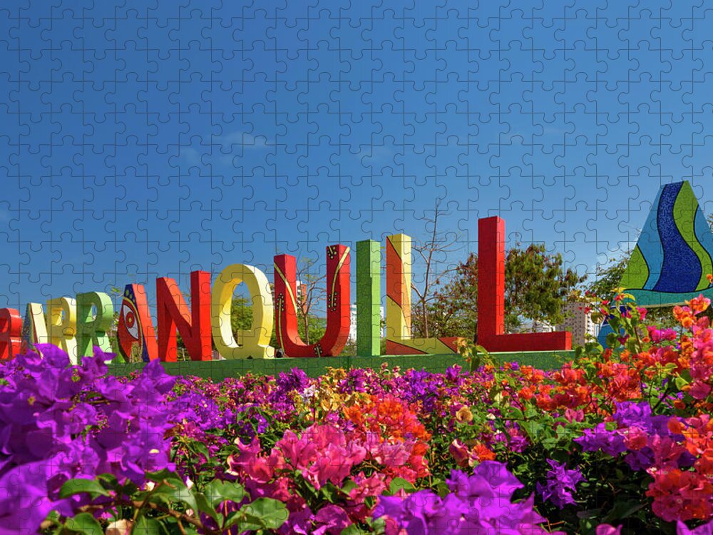 Estock Jigsaw Puzzle featuring the digital art Giant Barranquilla Sign, Colombia #1 by Glowcam