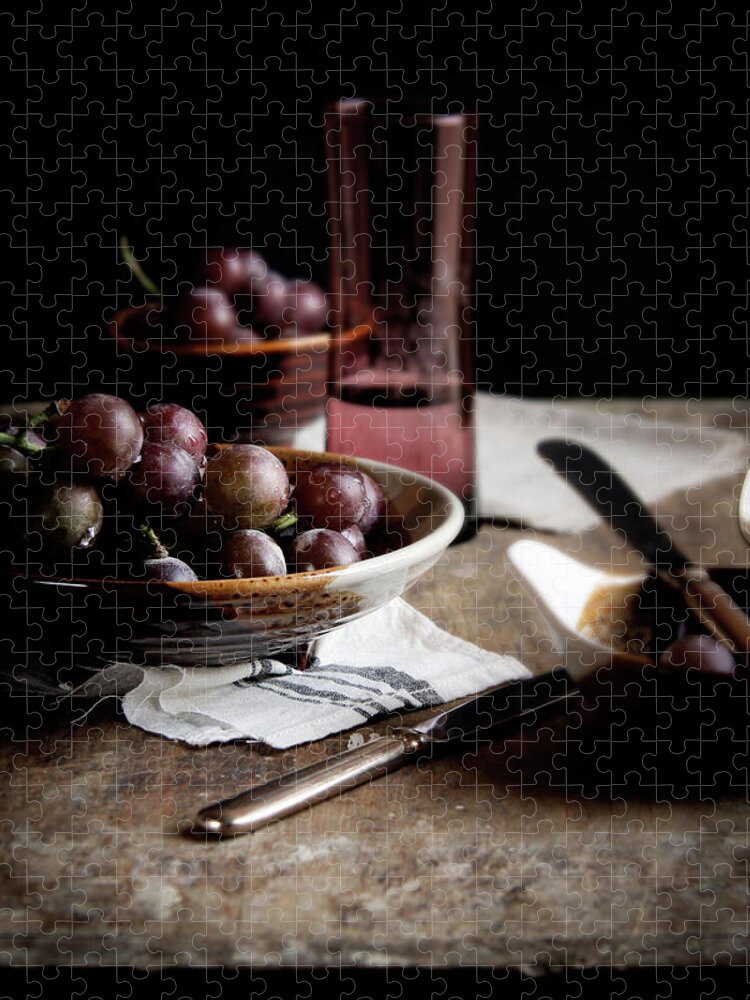 Black Background Jigsaw Puzzle featuring the photograph Grape #1 by 200