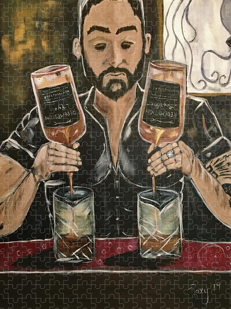 Bartender Jigsaw Puzzle featuring the painting He's Crafty featuring Mark by Roxy Rich