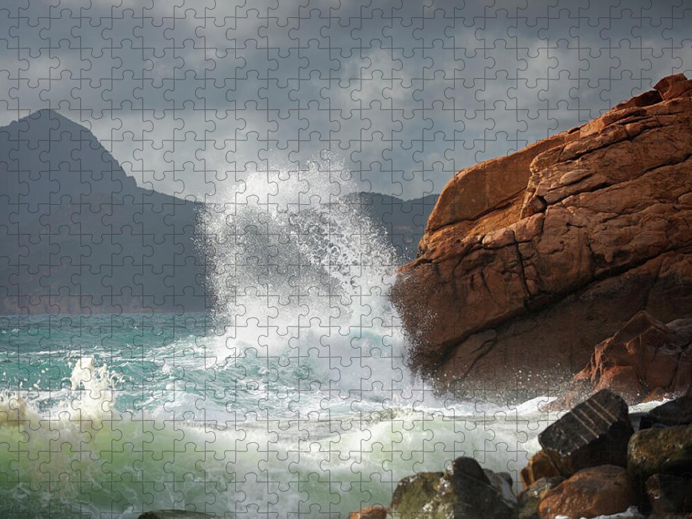 Water's Edge Jigsaw Puzzle featuring the photograph Huge Wave Splash #1 by Akrp