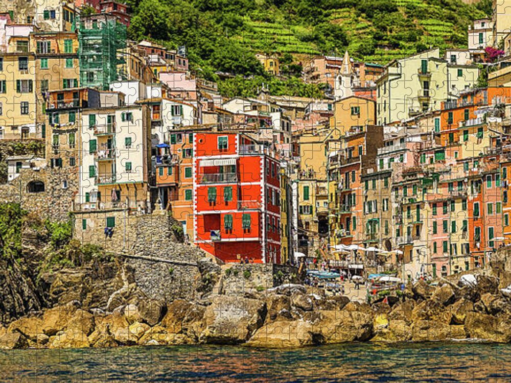 Cinque Jigsaw Puzzle featuring the photograph Italian sea town #1 by Vivida Photo PC