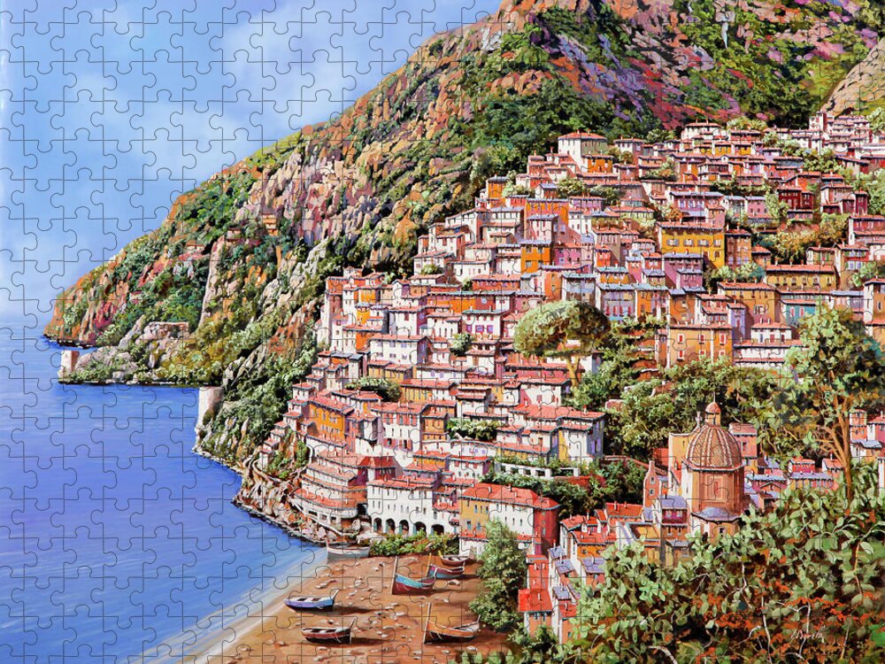 Positano Puzzle featuring the painting la spiaggia di Positano by Guido Borelli