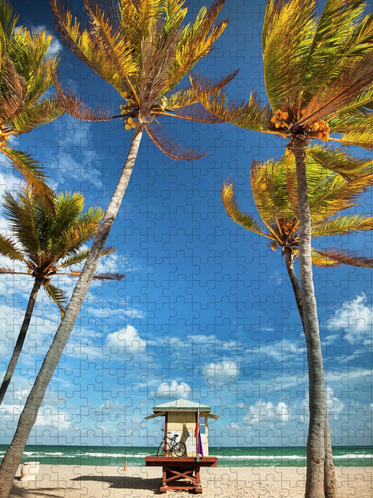 Water's Edge Jigsaw Puzzle featuring the photograph Lifeguard Post In Fort Lauderdale Miami #1 by Pgiam