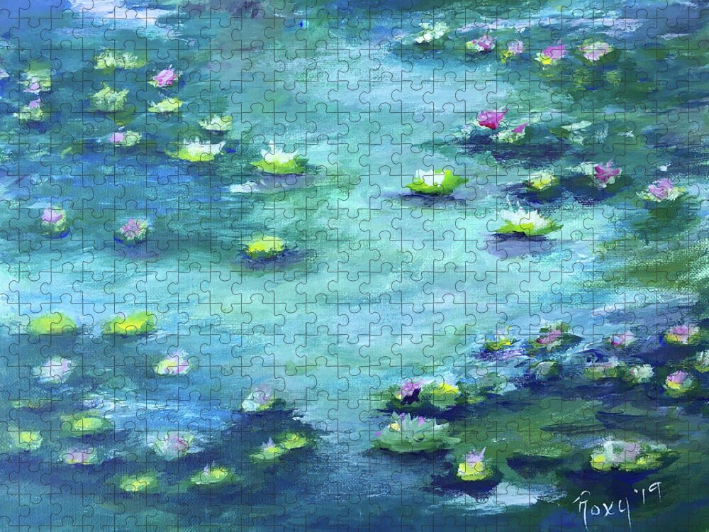 Water Lilies Jigsaw Puzzle featuring the painting Lily Pond by Roxy Rich