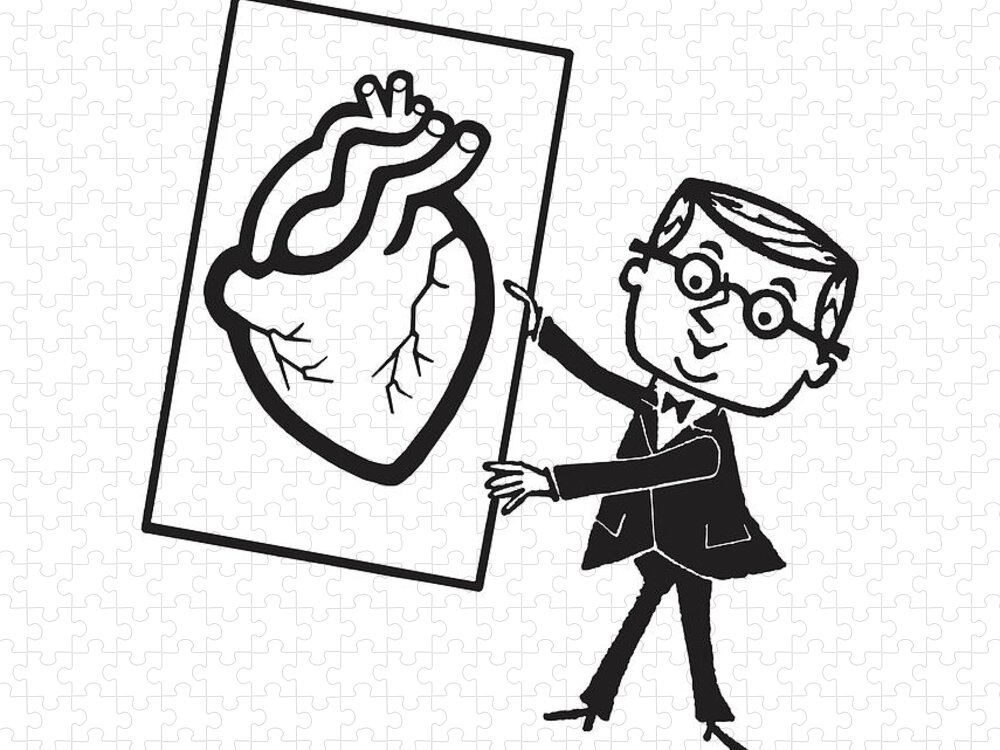 Accessories Jigsaw Puzzle featuring the drawing Man Holding Sign With Heart on it #1 by CSA Images