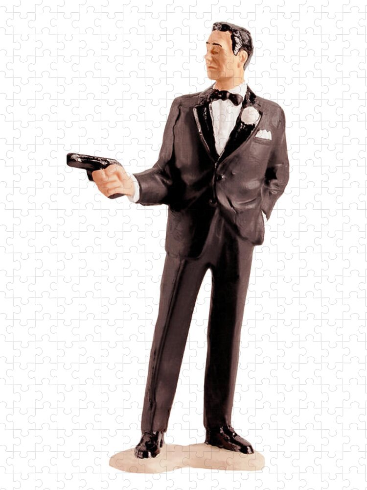 Adult Jigsaw Puzzle featuring the drawing Man in Tuxedo Holding Gun #1 by CSA Images