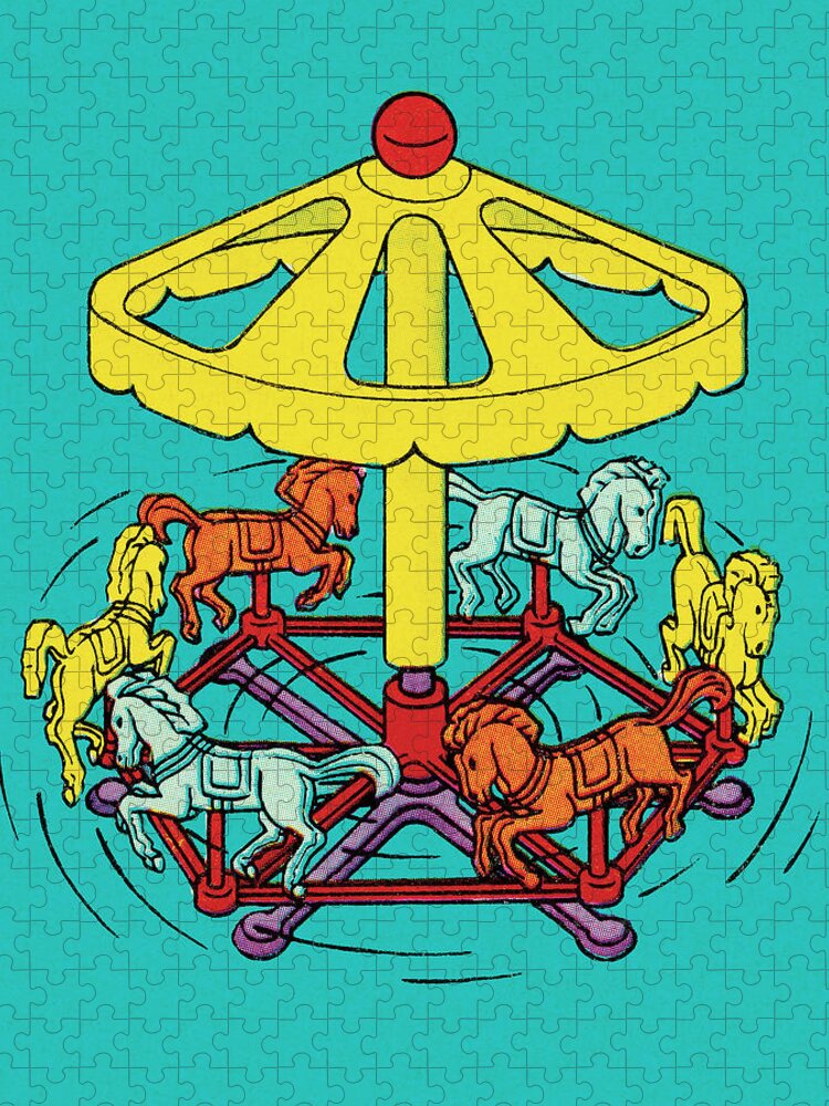 Amusement Park Jigsaw Puzzle featuring the drawing Merry Go Round #1 by CSA Images