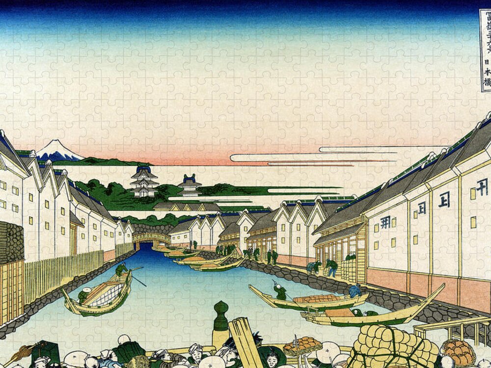 1830s Jigsaw Puzzle featuring the photograph Mount Fuji, Nihonbashi Bridge In Edo #1 by Science Source