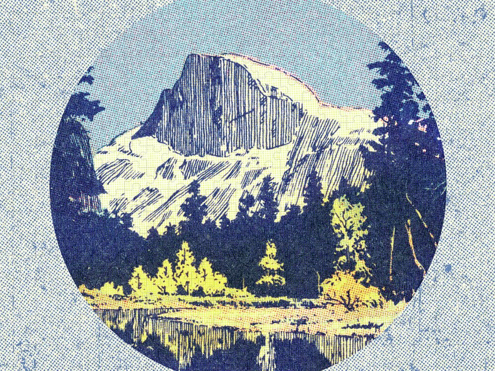 Button Jigsaw Puzzle featuring the drawing Mountain Wilderness Scene #1 by CSA Images