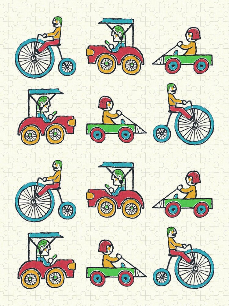Activity Jigsaw Puzzle featuring the drawing Pattern of Cars and Bikes by CSA Images