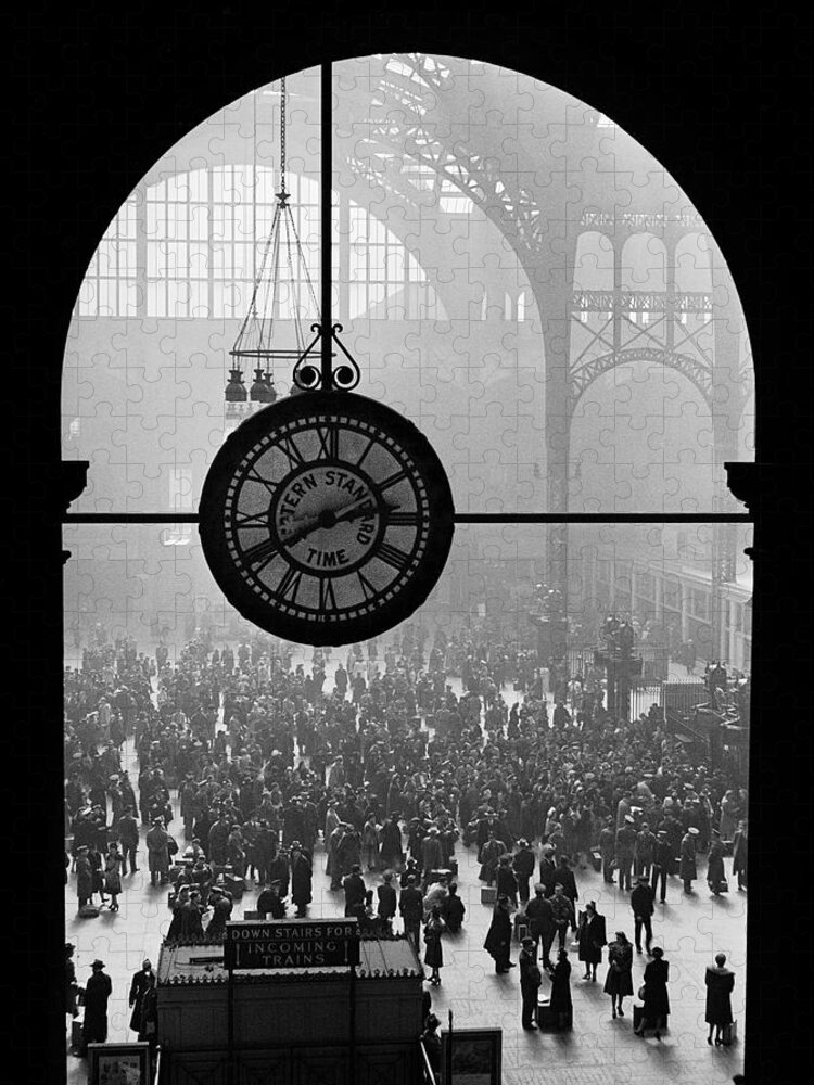 Black And White Jigsaw Puzzle featuring the photograph Pennsylvania Station In 1943 by Alfred Eisenstaedt