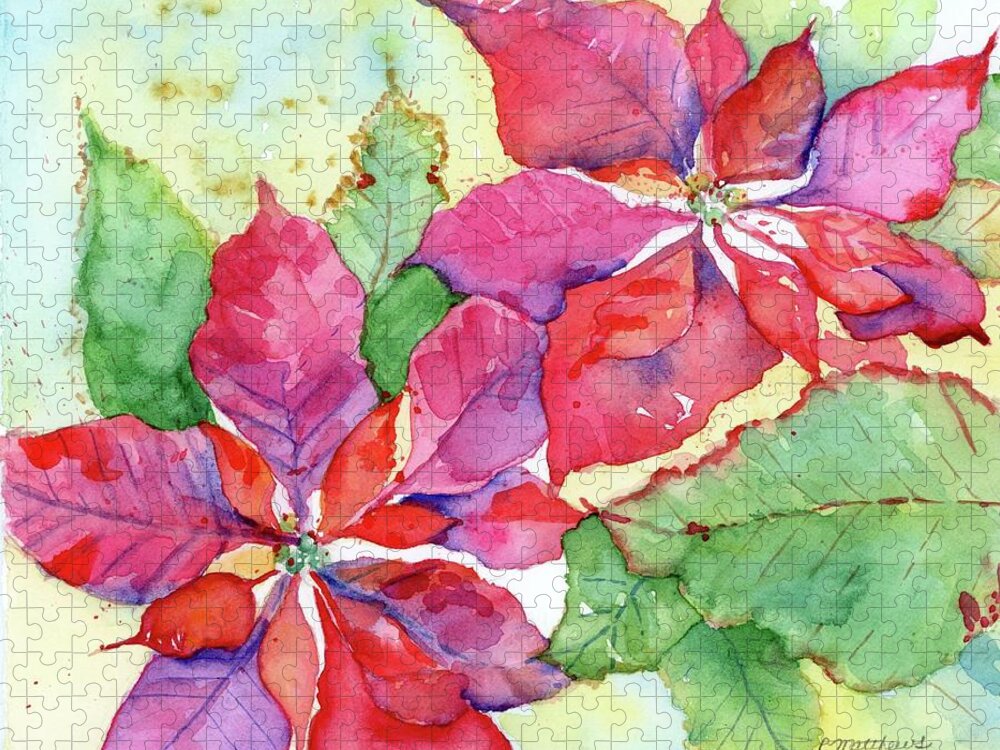Poinsettia Jigsaw Puzzle featuring the painting Poinsettia by Rebecca Matthews