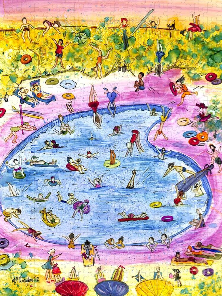 Swimming Pool Jigsaw Puzzle featuring the painting Pool Party by Patty Donoghue