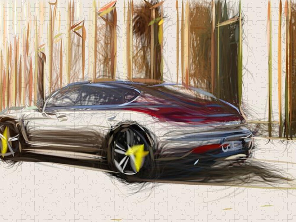 Porsche Jigsaw Puzzle featuring the digital art Porsche Panamera Turbo S Drawing #2 by CarsToon Concept