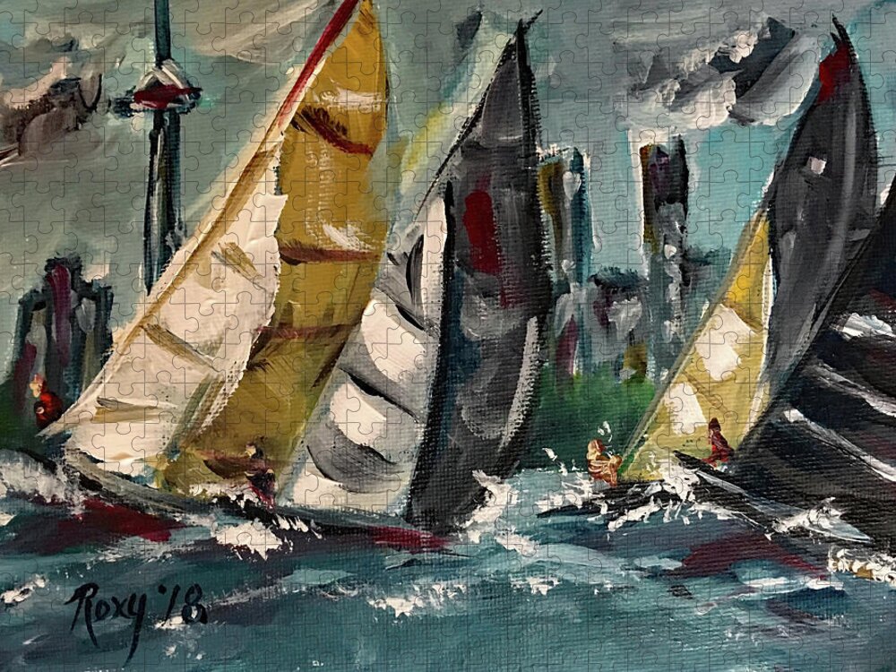Harbor Jigsaw Puzzle featuring the painting Racing Day by Roxy Rich