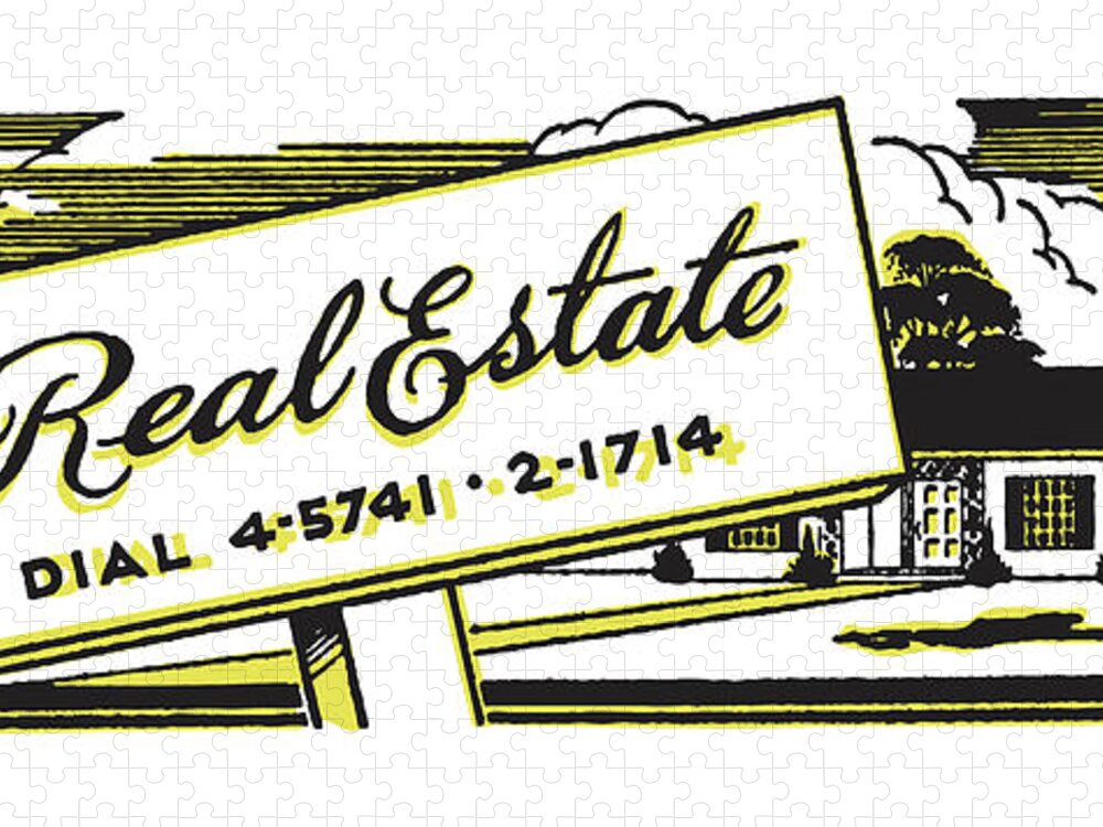 Ad Jigsaw Puzzle featuring the drawing Real Estate Sign in Front of a Home #1 by CSA Images