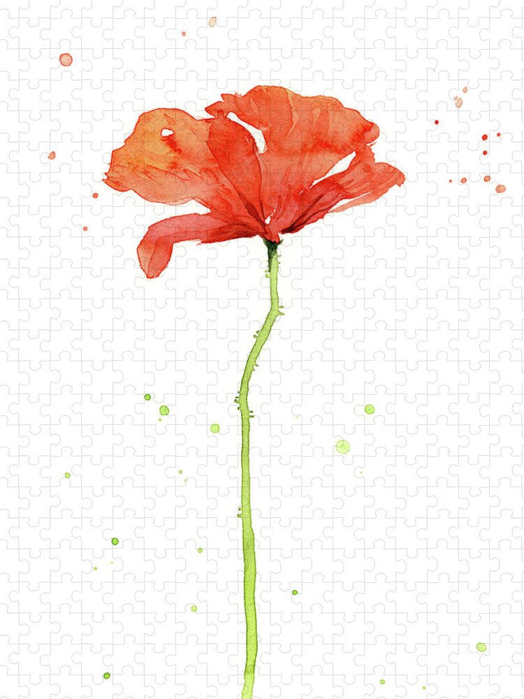 Poppy Jigsaw Puzzle featuring the painting Red Poppy Watercolor by Olga Shvartsur
