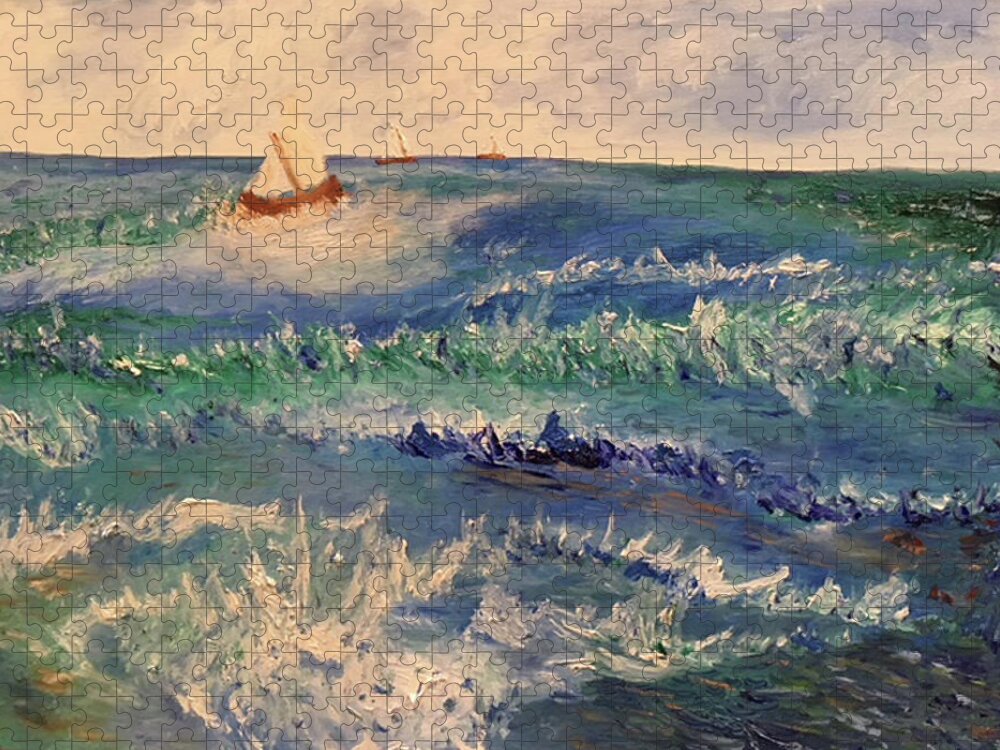 Rough Waters Jigsaw Puzzle featuring the painting Rough Sailing on the Gulf of Mexico by Susan Grunin