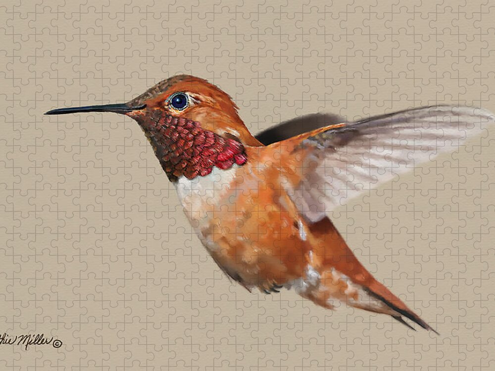 Hummingbird Jigsaw Puzzle featuring the digital art Rufus Hummingbird #1 by Kathie Miller