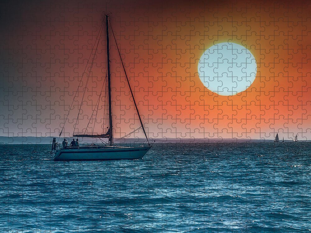 Composite Jigsaw Puzzle featuring the photograph Sailing into the sunset #1 by Wolfgang Stocker