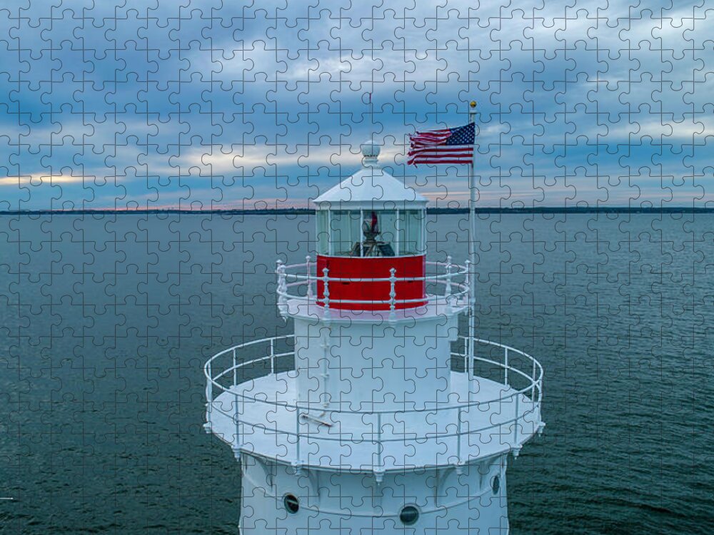 Lighthouse Jigsaw Puzzle featuring the photograph Sakonnet Lighthouse #1 by Veterans Aerial Media LLC