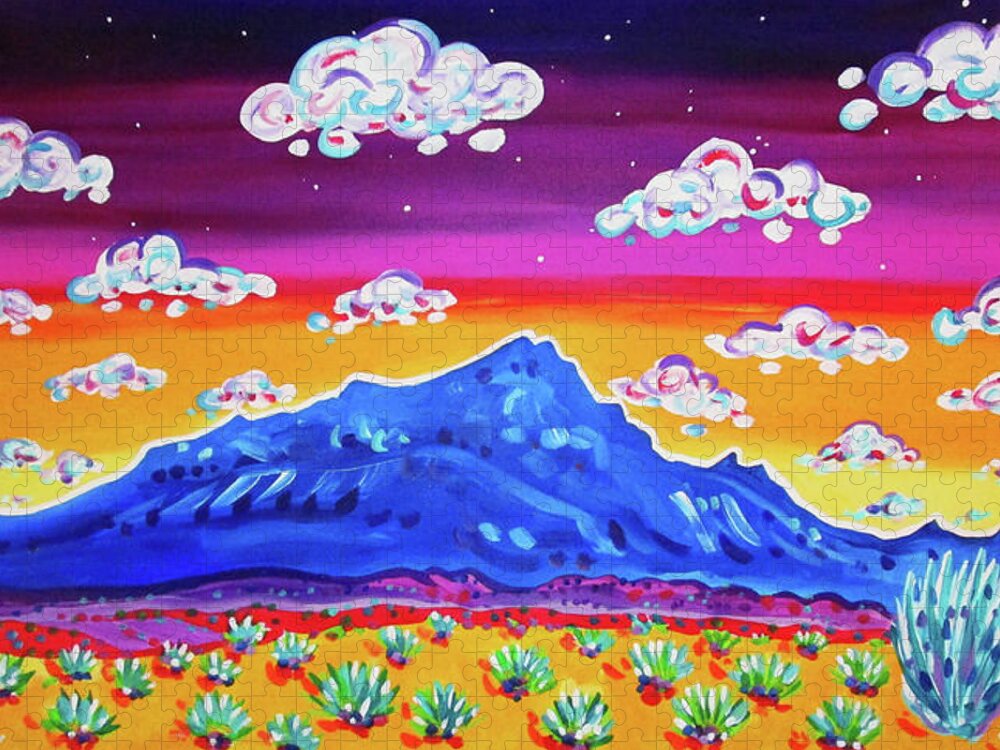 Sandia Mountain Jigsaw Puzzle featuring the painting Santo Domingo CloudScape by Rachel Houseman