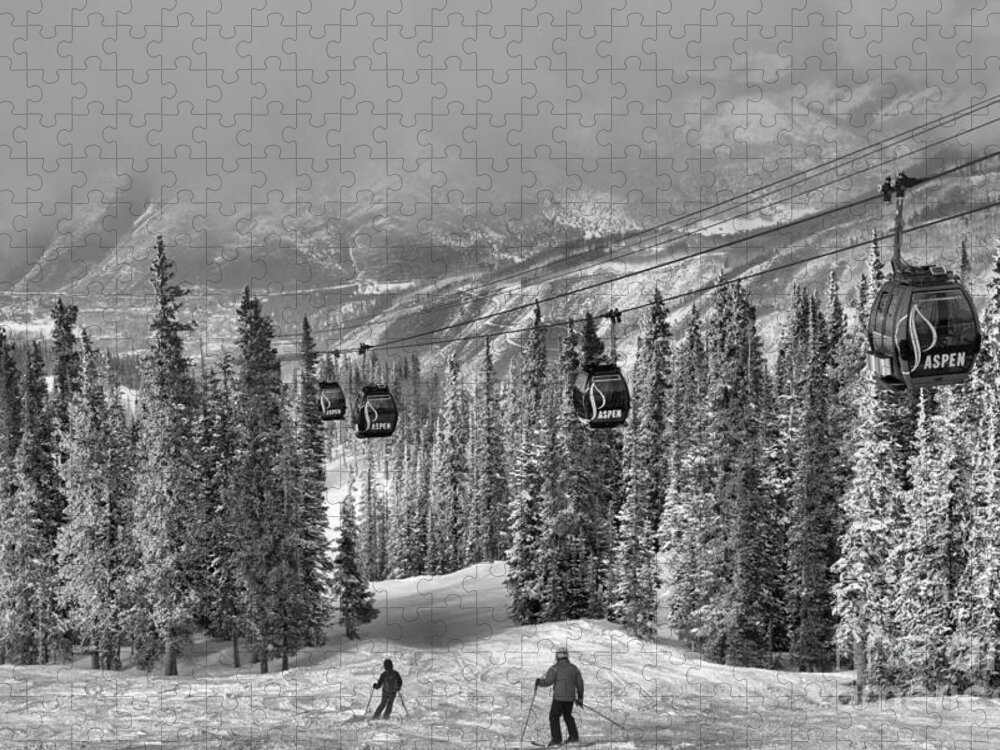 Aspen Gondola Jigsaw Puzzle featuring the photograph Skiers Under The Aspen Gondola #1 by Adam Jewell