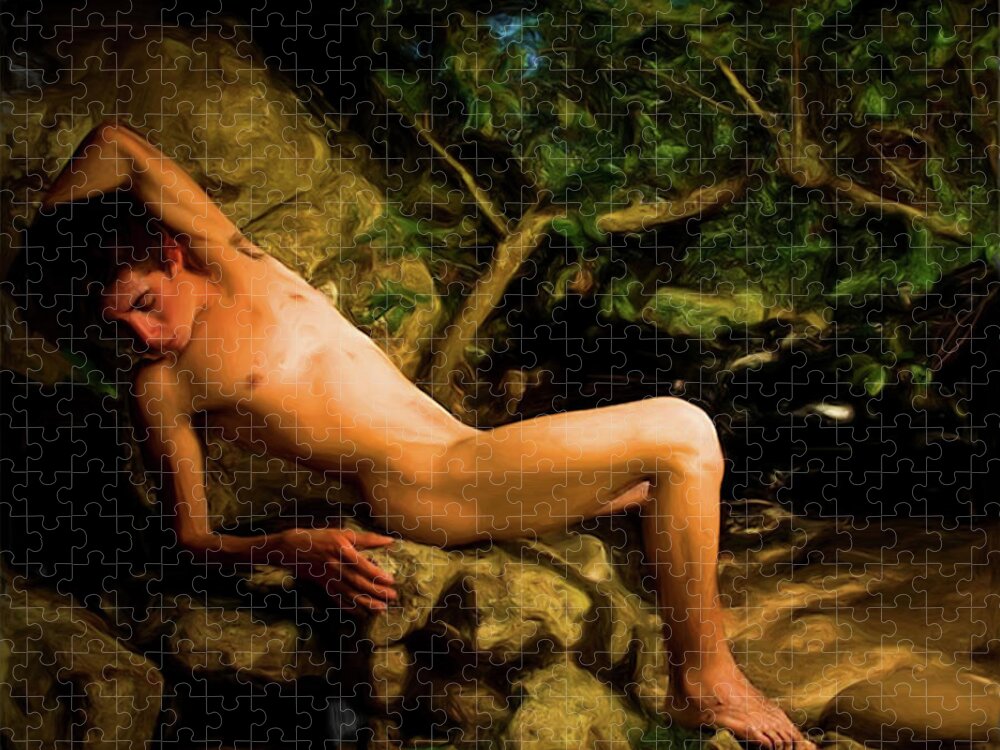 Sleeping Endymion Jigsaw Puzzle featuring the painting Sleeping Endymion by Troy Caperton