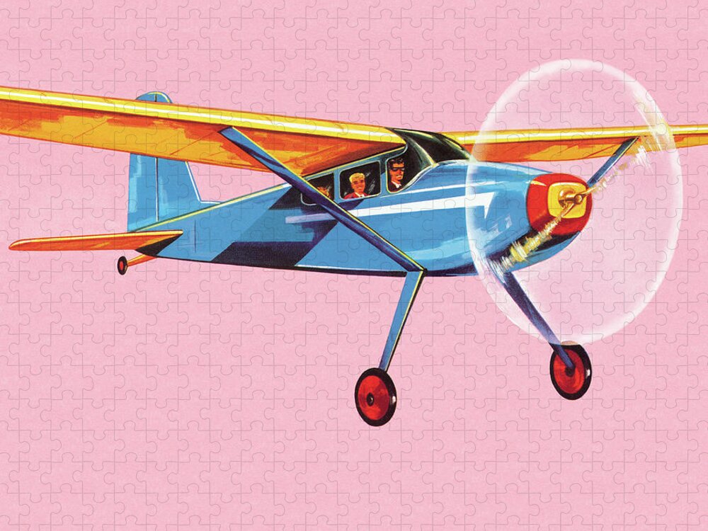Air Travel Jigsaw Puzzle featuring the drawing Small Airplane #1 by CSA Images