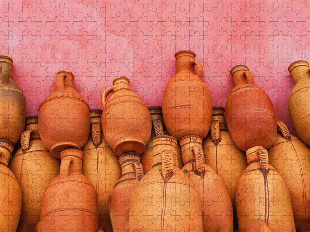 Large Group Of Objects Jigsaw Puzzle featuring the photograph Stacked Pottery #1 by Paolo Negri