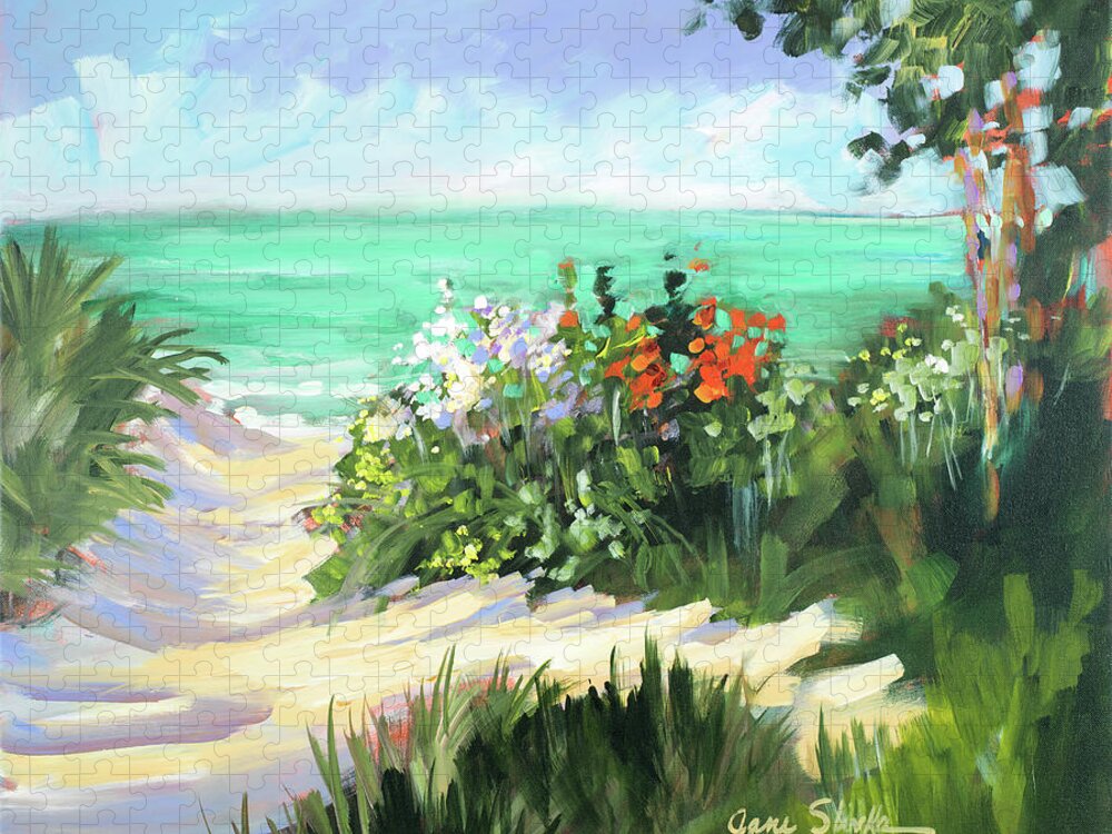 Sun Jigsaw Puzzle featuring the painting Sun Beach Dunes #1 by Jane Slivka