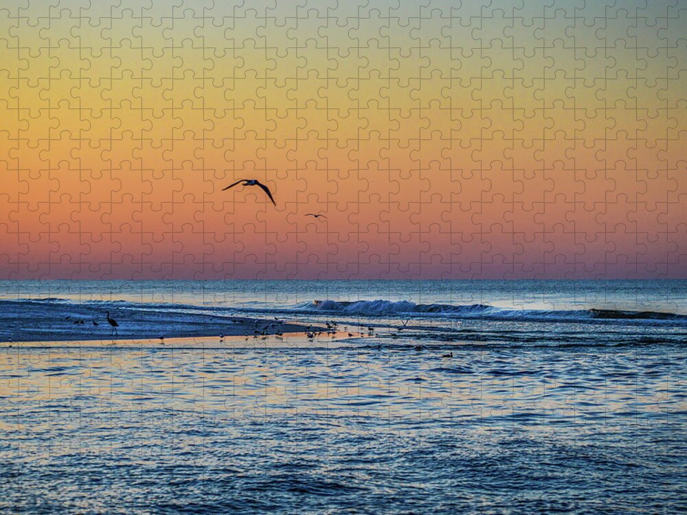 Alabama Jigsaw Puzzle featuring the photograph Sunrise with the birds at Little Lagoon Pass #1 by Michael Thomas
