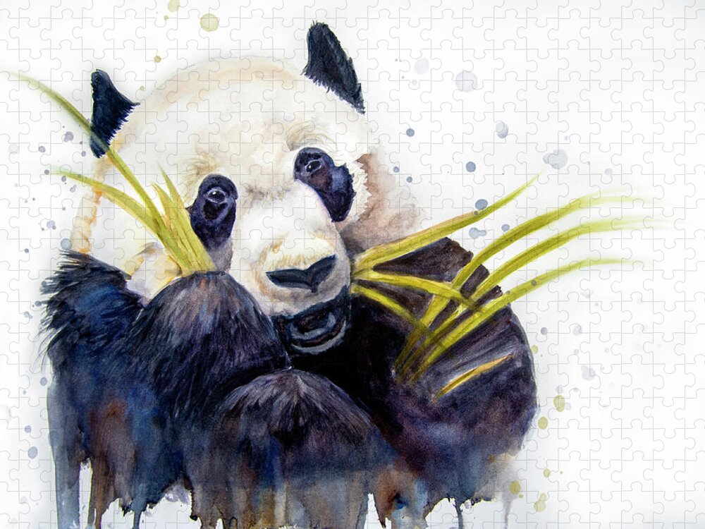 Panda Jigsaw Puzzle featuring the painting Sweet Panda by Jeanette Mahoney