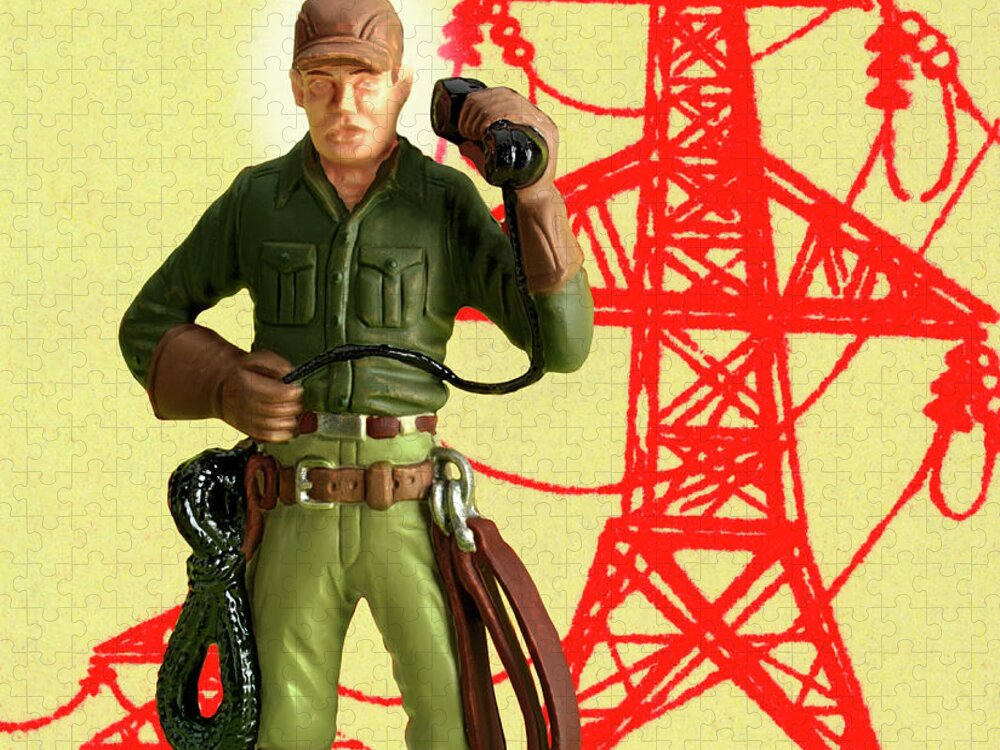Adult Jigsaw Puzzle featuring the drawing Telephone Lineman #1 by CSA Images