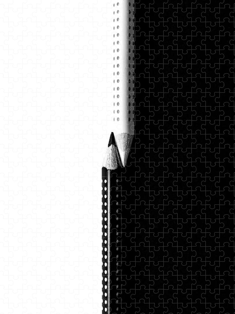 Pencil Jigsaw Puzzle featuring the photograph Two drawing pencils on a black and white surface. #3 by Michalakis Ppalis