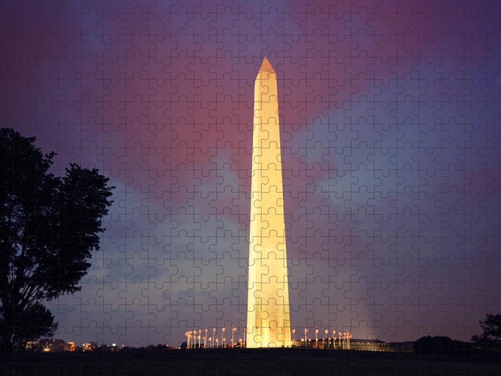 Panoramic Jigsaw Puzzle featuring the photograph Usa Flag At The Washington Monument #1 by Franckreporter