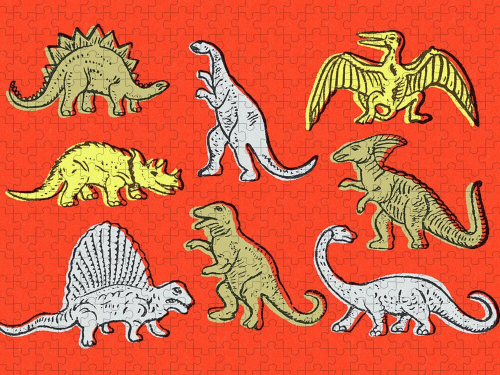 Animal Jigsaw Puzzle featuring the drawing Variety of Dinosaurs #1 by CSA Images