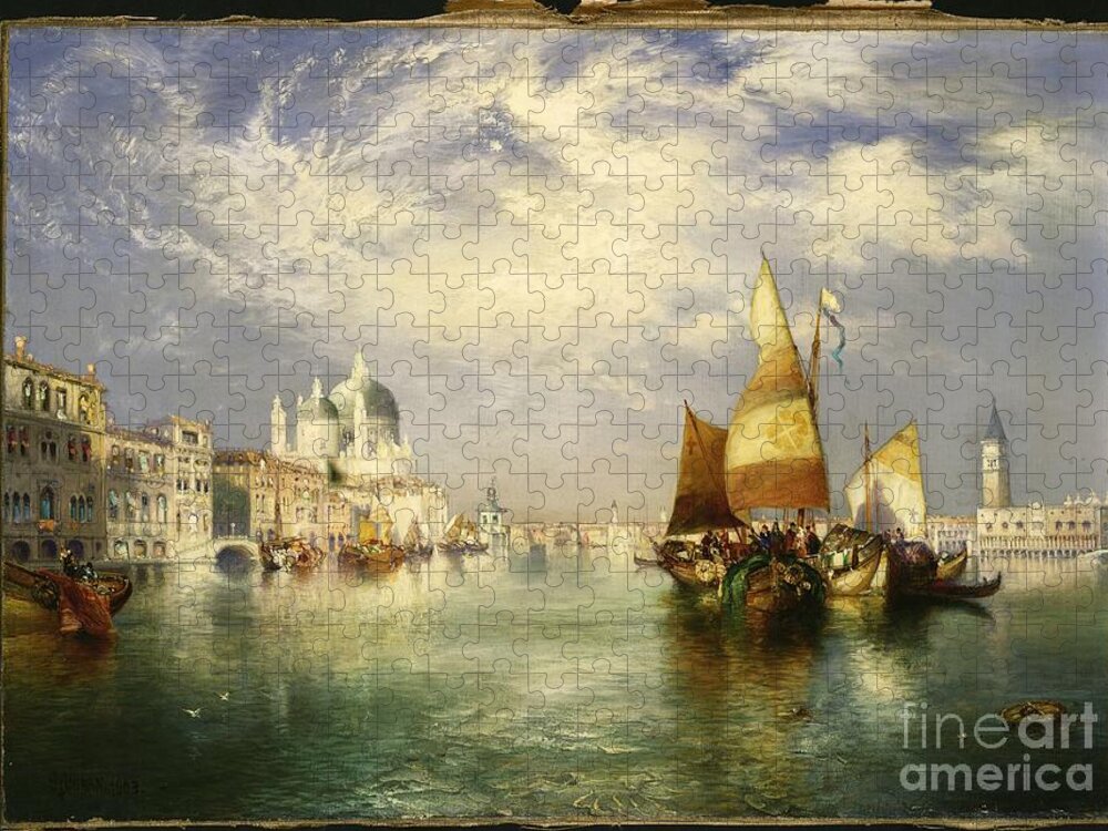 Boat Jigsaw Puzzle featuring the painting Venice by Thomas Moran