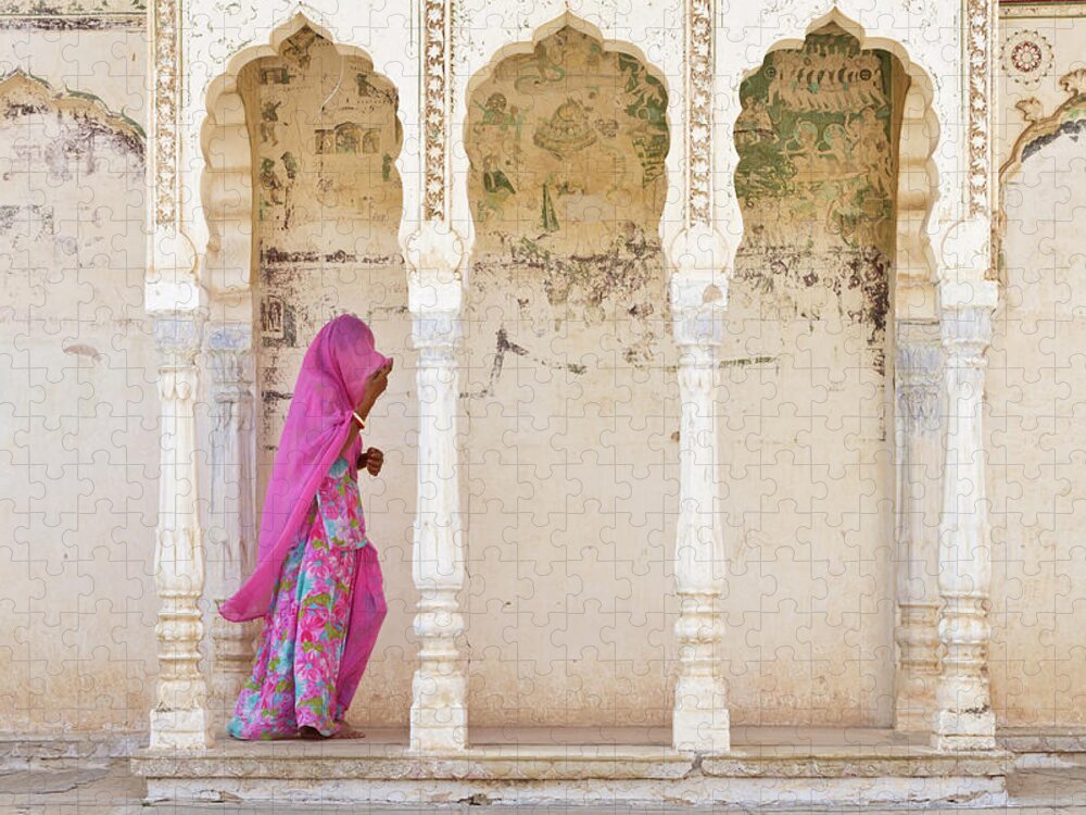 Arch Jigsaw Puzzle featuring the photograph Woman In Traditional Indian Clothing #1 by Pixelchrome Inc