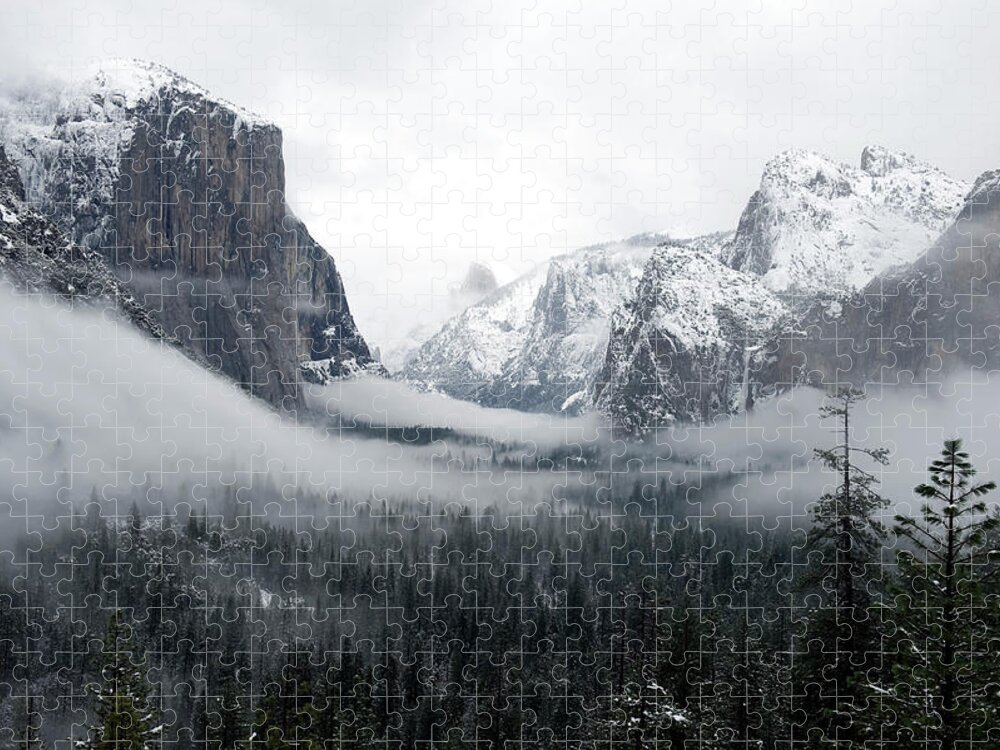 Mariposa County Jigsaw Puzzle featuring the photograph Yosmite Valley In Winter Fog #1 by Kevinjeon00
