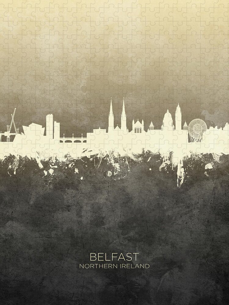 Belfast Puzzle featuring the digital art Belfast Northern Ireland Skyline by Michael Tompsett