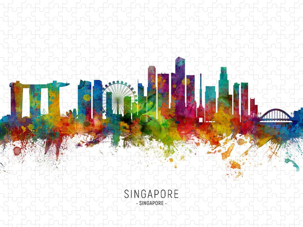 Singapore Puzzle featuring the digital art Singapore Skyline by Michael Tompsett