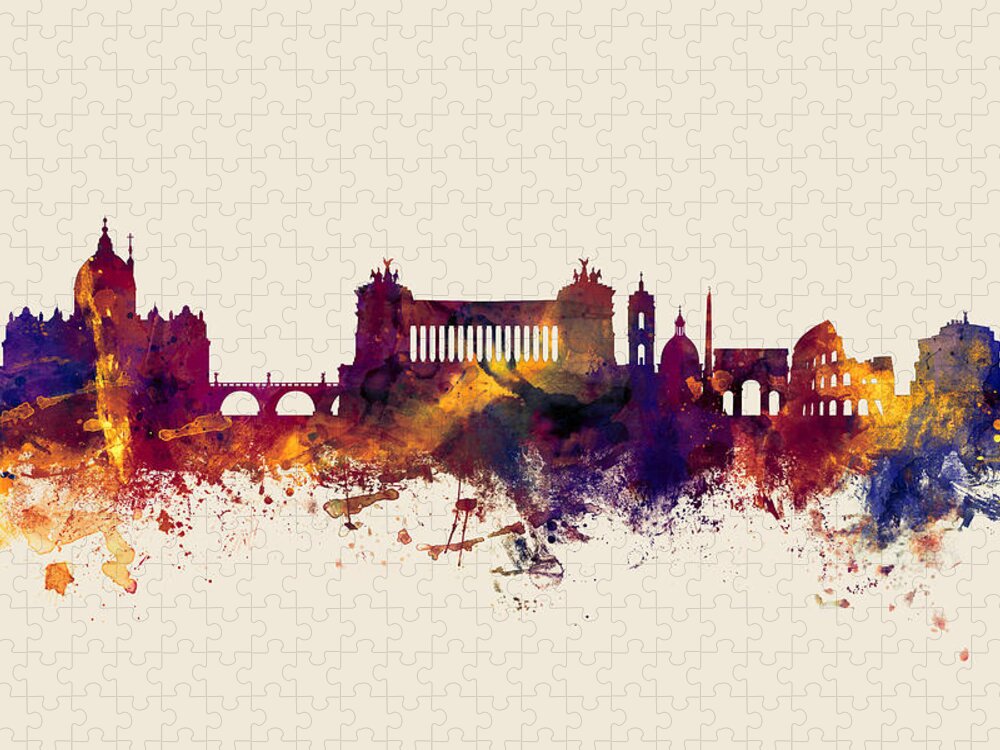 Italy Jigsaw Puzzle featuring the digital art Rome Italy Skyline #11 by Michael Tompsett
