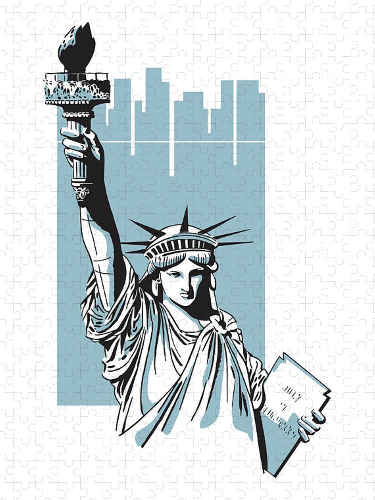 America Jigsaw Puzzle featuring the drawing Statue of Liberty #11 by CSA Images