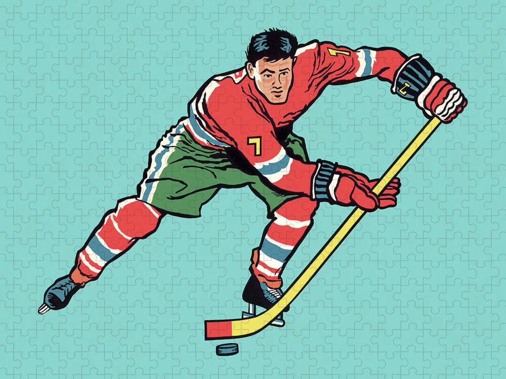 Adult Jigsaw Puzzle featuring the drawing Hockey Player #12 by CSA Images