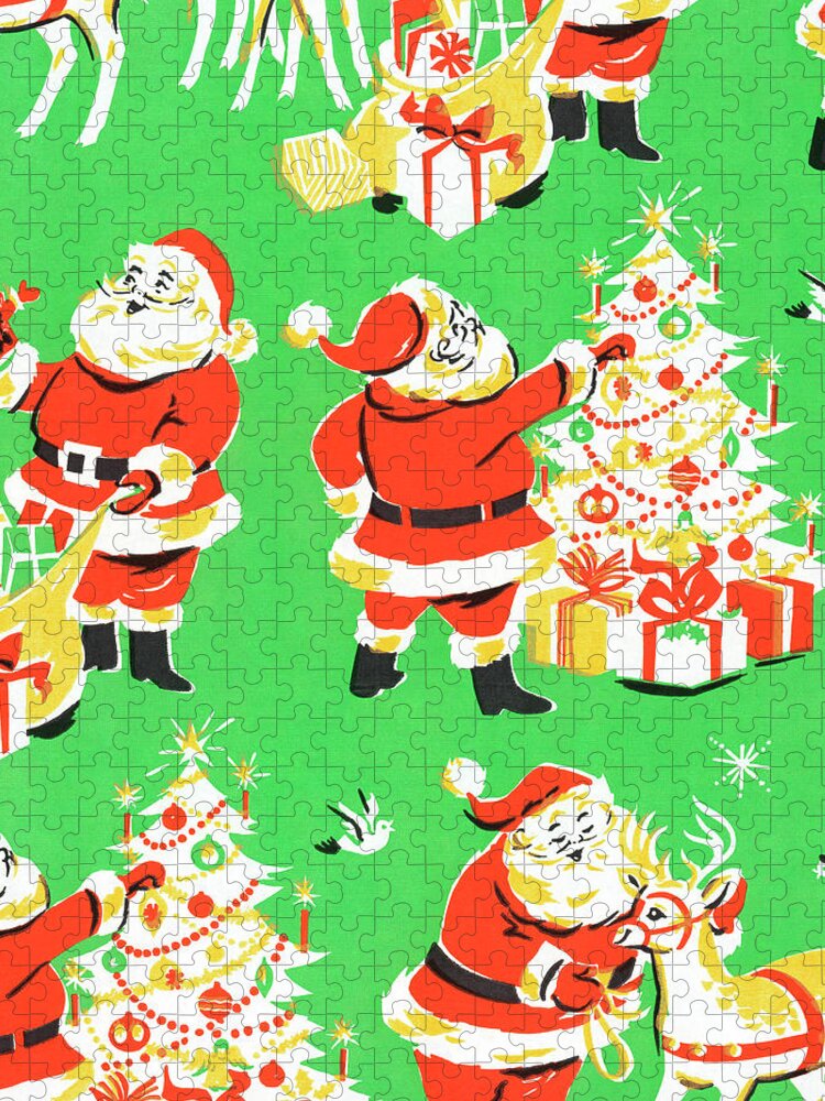 Background Jigsaw Puzzle featuring the drawing Santa Claus Pattern by CSA Images