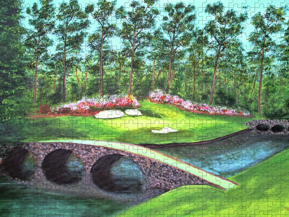 Ken Figurski Jigsaw Puzzle featuring the painting 12th Hole At Augusta National by Ken Figurski