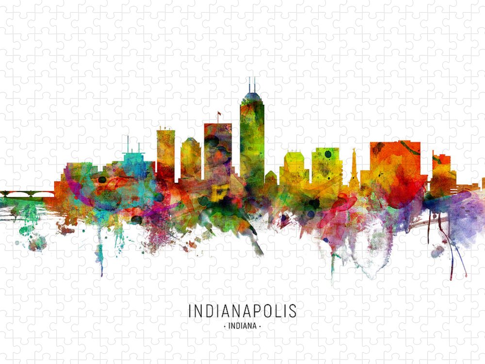 Indianapolis Jigsaw Puzzle featuring the digital art Indianapolis Indiana Skyline #13 by Michael Tompsett