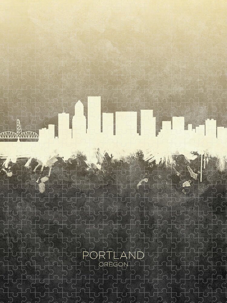 Portland Jigsaw Puzzle featuring the digital art Portland Oregon Skyline #13 by Michael Tompsett